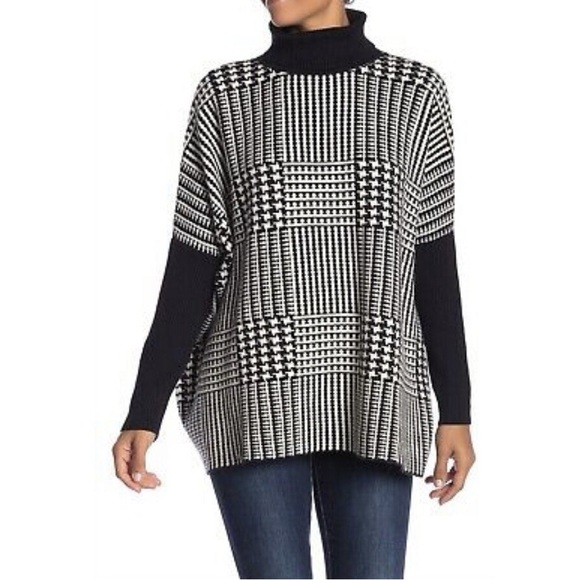 Joseph A Houndstooth Poncho Turtleneck Sweater - Picture 1 of 7